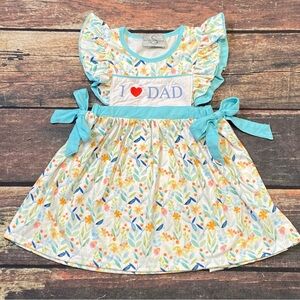 Southern Grace Smocks Girls Dress 4T I ❤️ Dad Floral Flutter Sleeve Cotton
